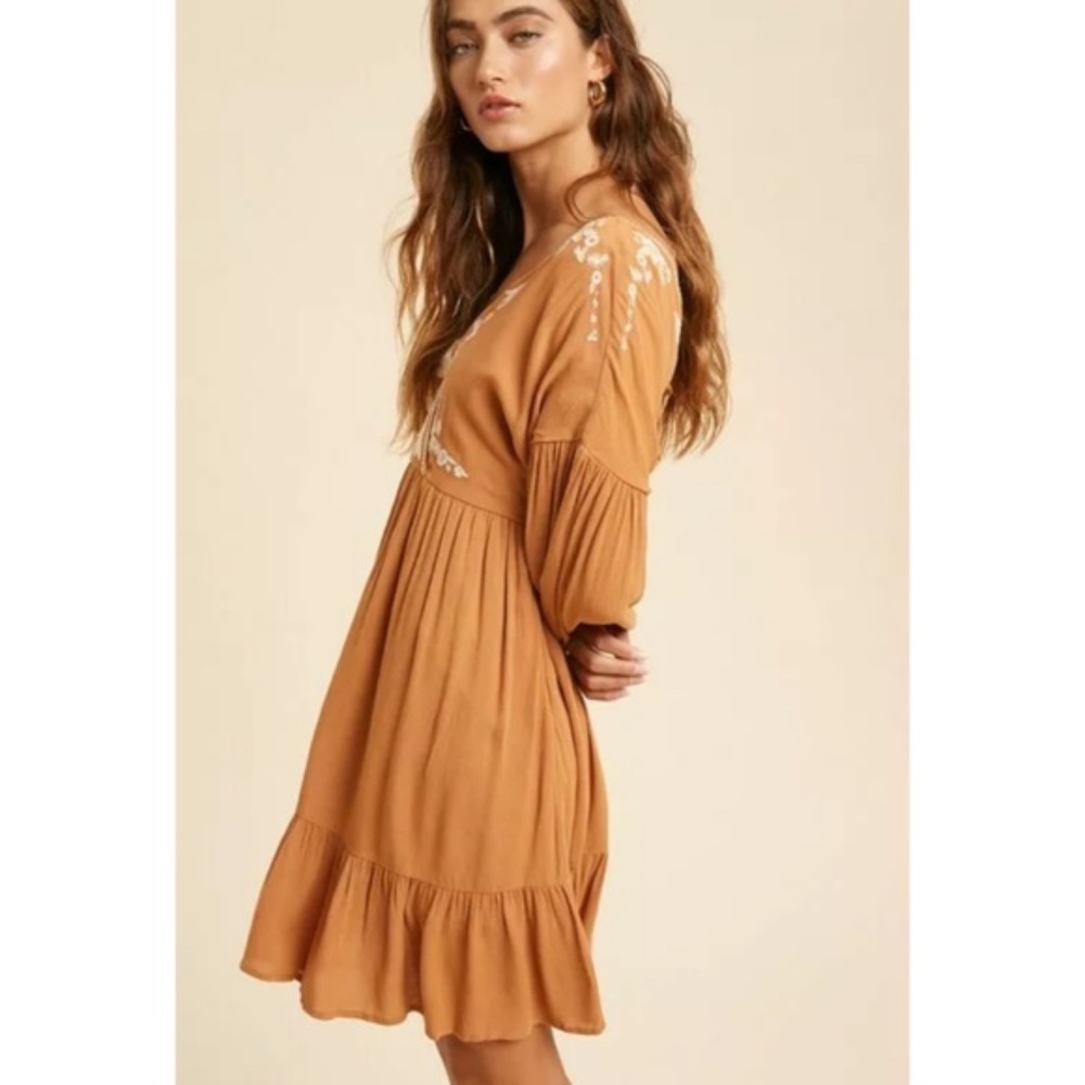 Earthen Embroidered Floral Ruffle Wrap Mini Dress - Picture 5 of 9